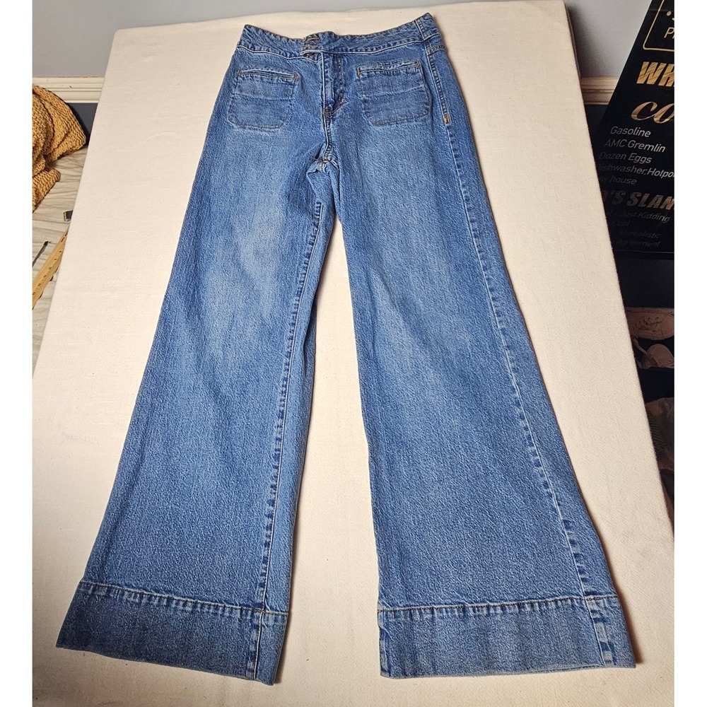 Habitual Womens Wide Leg Jeans Medium Wash High Rise Patch Pockets 10/30